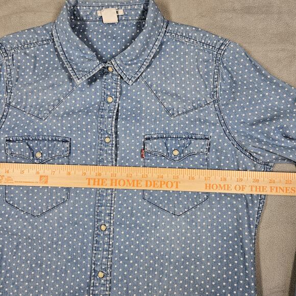 Levi’s Pearl Snap Shirt Womens XL Polka Dot Chambray Western Country Prairie - Picture 8 of 10